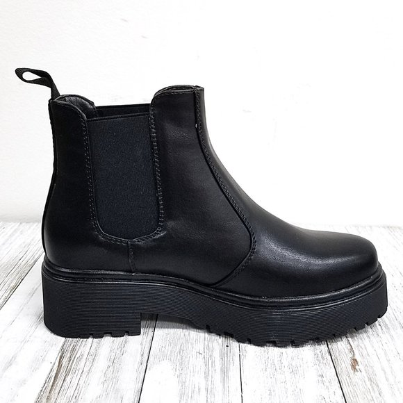 New Black Chelsea Elastic Combat Boots Booties - Picture 3 of 5